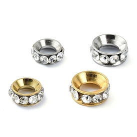 304 acier inoxydable perles européennes, avec strass, Perles avec un grand trou   , colonne
