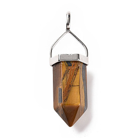 Oeil de tigre naturel a de grands pendentifs, breloque balle à facettes, avec les accessoires en laiton plaqués de platine