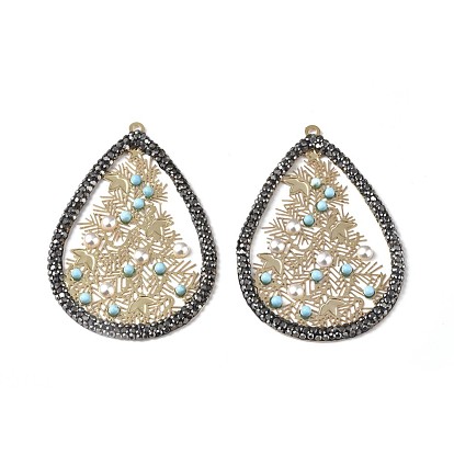 Полимерная глина хрусталь большие кулоны, с естественным Howlite, акриловые жемчужные бусины и латунные находки, слеза