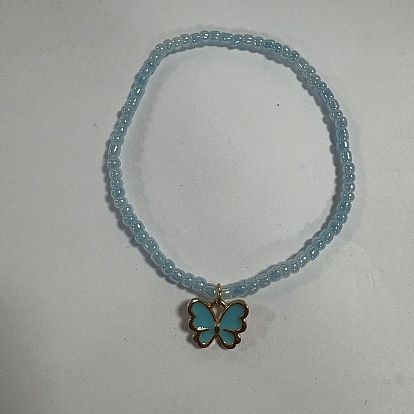 Stretch-Armbänder aus Rocailles-Glasperlen für Damen, mit Emaille-Anhängern aus tibetischem Legierungsstil