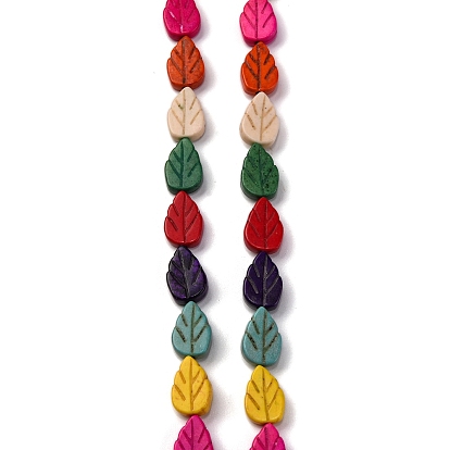 Осенняя тема синтетические бирюзовые бусы нити, окрашенные, лист