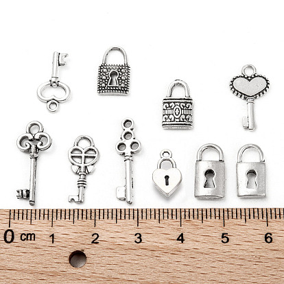 50 шт 10 стили сплава подвески в тибетском стиле, без кадмия и без свинца, замок и ключ