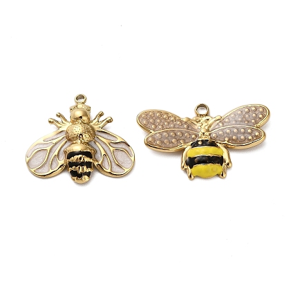 304 подвески из нержавеющей стали, Пчелы, с эмалью, реальный 18 k позолоченный, ионное покрытие (ip)