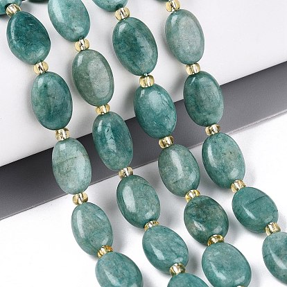 Natural Amazonite Beads Strands, Flat Oval, with Glass Beads