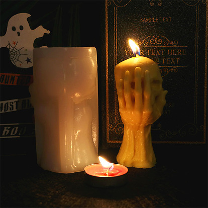 DIY Silicone Candle Molds, for Scented Candle Making, Halloween Hand Holding Skull