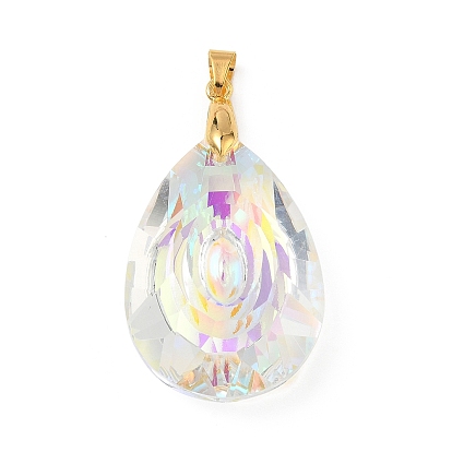 Подвески из прозрачного стекла с цветным покрытием AB, очарование слезы, с золотыми латунными скобами, граненые