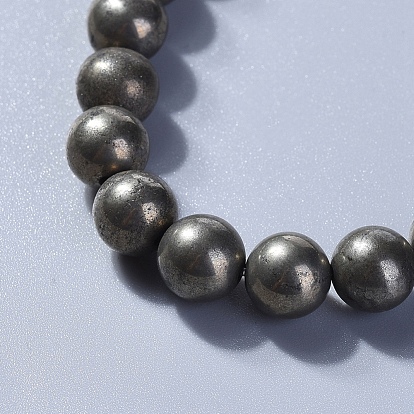 Natural Pyrite Round Beads Stretch Bracelets, Packing Box