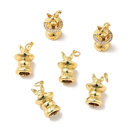 Rack Plating Brass Micro Pave Clear Cubic Zirconia Pendants, Rabbit Charm with Hat, Cadmium Free & Nickel Free & Lead Free