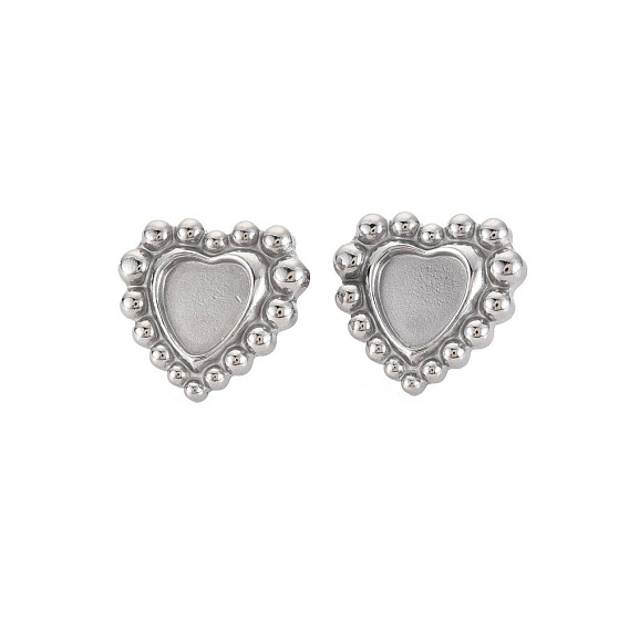 304 Stainless Steel Stud Earring Findings, Earring Setting for Enamel, with Ear Nuts, Heart