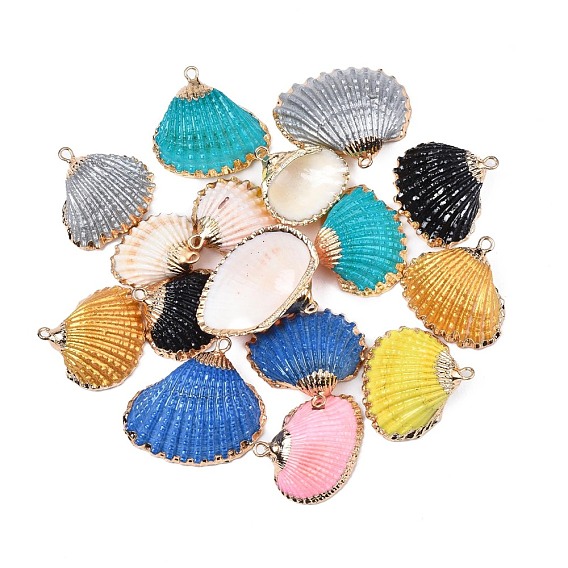 Spray Paint & Electroplate Sea Shell Pendants, with Iron Findings, Light Gold