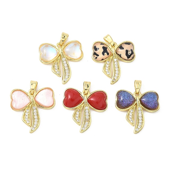 Латунные микро проложить кубического циркония подвески, бантом прелести, cmолой, долговечный, без кадмия и без свинца, стойки покрытие