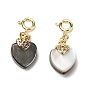 Natural Black Lip Shell Heart Pendant Decorations, with Brass Spring Ring Clasps