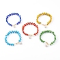 Natural Pearl Charm Bracelets, with Handmade Evil Eye Lampwork Beads and Cardboard Box, Round, Golden