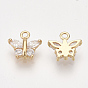 Brass Cubic Zirconia Charms, Butterfly, Clear, Real 18K Gold Plated