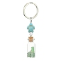Wishing Bottle Glass Pendant Keychains, with Gemstone Chips Beads & Paper Slip Rolls inside and Synthetic Turquoise Sea Turtle, Iron Split Key Rings