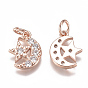 Brass Micro Pave Cubic Zirconia Charms, with Jump Ring, Long-Lasting Plated, Moon with Star