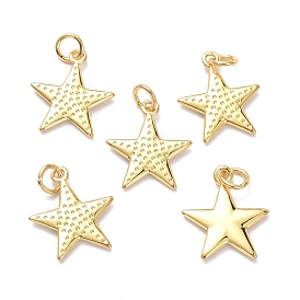 Brass Pendants, with Jump Rings, Long-Lasting Plated, Star