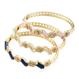 Rectangle de zircone cubique et bracelet articulé mauvais œil, bijoux en laiton plaqué or véritable 18k pour femmes