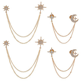 4 шт. 2 стили брошь-цепочка со звездой и кристаллами из стразов, булавки для лацканов из сплава для одежды рюкзака