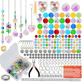 DIY Cone & Heart & Round Suncatchers Making Kits, Including Chains & Pendant & Connector Links, Glass Beads & Charms