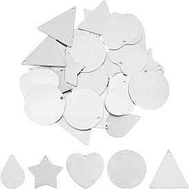 Unicraftale 30Pcs 5 Style 304 Stainless Steel Pendants, Stamping Blank Tag, Laser Cut, Double-sided Drawing Effect, Mixed Shapes