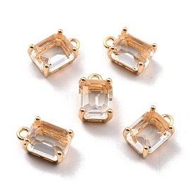 Rack Plating Brass Glass Charms, Long-Lasting Plated, Rectangle