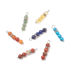 7Pcs 7 Styles Gemstone Brass Crystal Rhinestone Pendants, Natural Red Aventurine & Citrine & Green Aventurine & Red Jasper & Amethyst & Lapis Lazuli, Synthetic Turquoise, Platinum