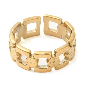 304 Stainless Steel Hollow Square Open Cuff Rings for Women