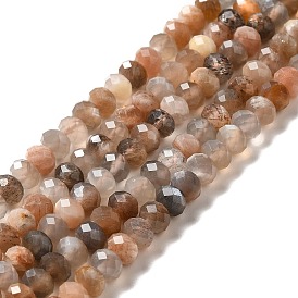 Brins de perles multi-pierres de lune naturelles, facette, rondelle