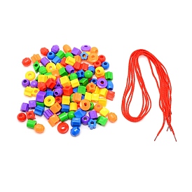 Children Beaded String Toys Set, with Plastic Beads and Nylon Threads