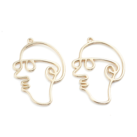 Alloy Open Back Bezel Pendants, For DIY UV Resin, Epoxy Resin, Pressed Flower Jewelry, Abstract Face