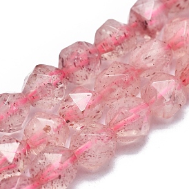 Natural Strawberry Quartz Beads Strands, Faceted, Round, Star Cut Round Beads