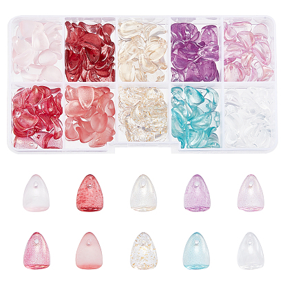 200Pcs 10 Colors Transparent Spray Painted Glass Charms, Petaline