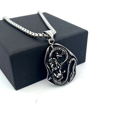 Винтажный панк 304 ожерелья с подвеской в виде дракона из нержавеющей стали для мужчин, не тускнеет