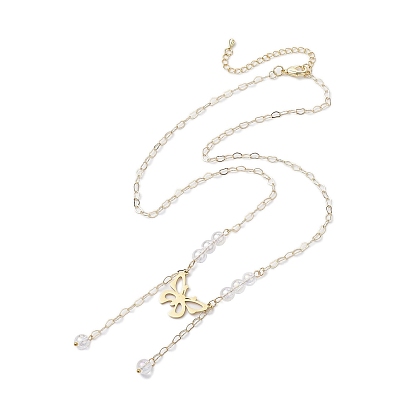 Collares de latón y 304 acero inoxidable, collares de cuarzo craquelado sintético galvanizado, mariposa