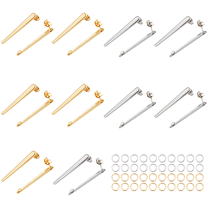 20Pcs 2 Color 304 Stainless Steel Stud Earring Findings with Loop, with 40Pcs 304 Stainless Steel Open Jump Rings