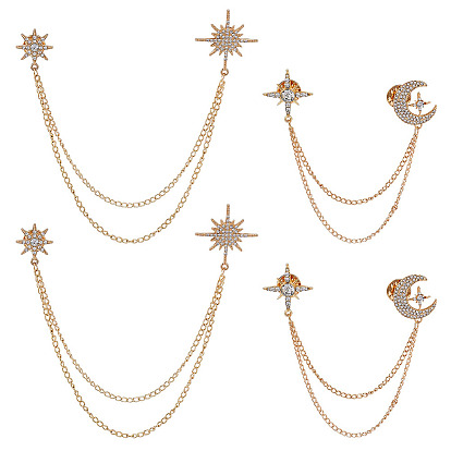 4 шт. 2 стили брошь-цепочка со звездой и кристаллами из стразов, булавки для лацканов из сплава для одежды рюкзака
