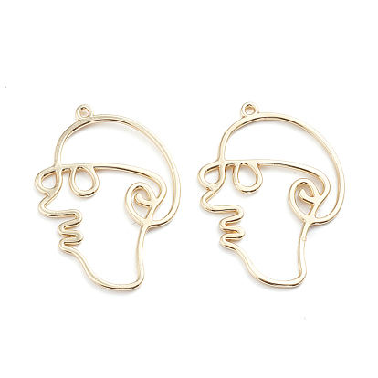 Alloy Open Back Bezel Pendants, For DIY UV Resin, Epoxy Resin, Pressed Flower Jewelry, Abstract Face