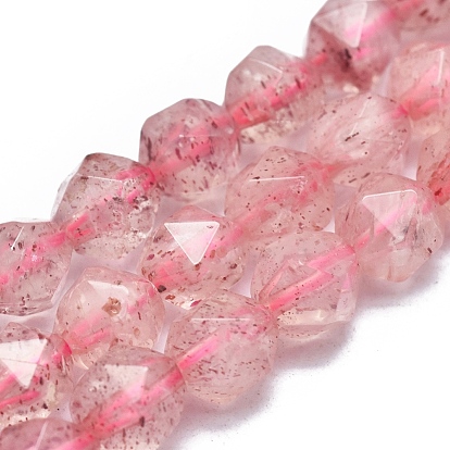 Natural Strawberry Quartz Beads Strands, Faceted, Round, Star Cut Round Beads
