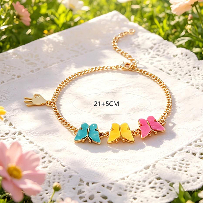 Plastic Butterfly Charm Iron Zinc Alloy Chain Bracelets for Women, Golden