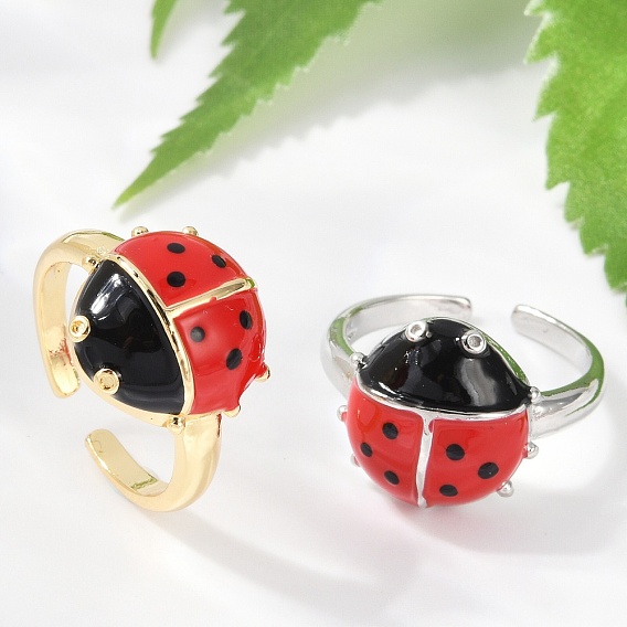 Латунные кольца-манжеты для женщин, без кадмия и без свинца, божья коровка, с эмалью