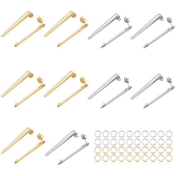 20Pcs 2 Color 304 Stainless Steel Stud Earring Findings with Loop, with 40Pcs 304 Stainless Steel Open Jump Rings