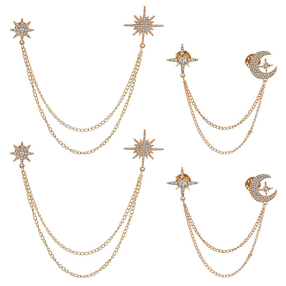 4 шт. 2 стили брошь-цепочка со звездой и кристаллами из стразов, булавки для лацканов из сплава для одежды рюкзака