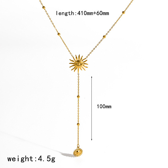 304 Stainless Steel Sun Pendant Y Tassel Necklaces for Women