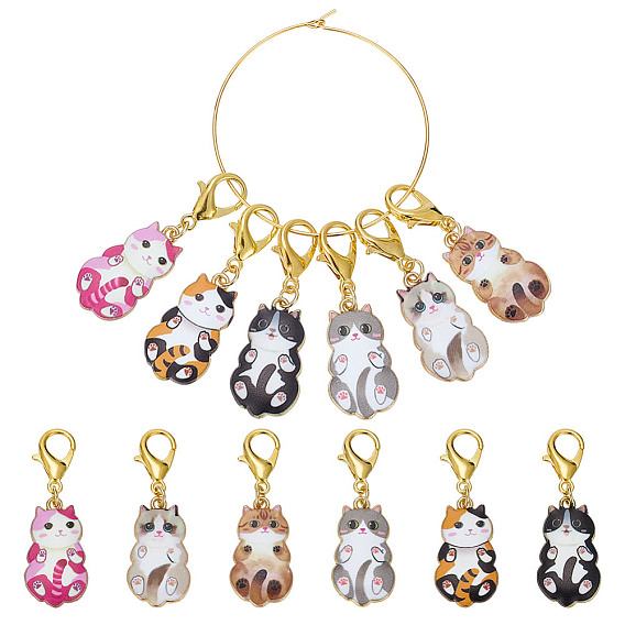 12 шт. 6 цвета кошка сплав эмаль кулон запирающиеся маркеры стежков, Сплав с застежками когтя омара