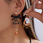 Halloween Alloy Enamel & Acrylic Stud Dangle Earrings, Ghost with Pumpkin