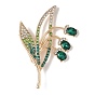 Alloy Rhinestone Lapel Pin Brooch, Lily of the Valley, Golden