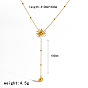 304 Stainless Steel Sun Pendant Y Tassel Necklaces for Women