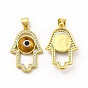 Rack Plating Brass Micro Pave Clear Cubic Zirconia Pendants, with Handmade Evil Eye Lampwork, Cadmium Free & Lead Free, Long-Lasting Real 18K Gold Plated, Hamsa Hand Charm