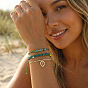 Pulseras ajustables de playa con dije de hoja hueca de acero inoxidable y cordón trenzado de nailon, dorado